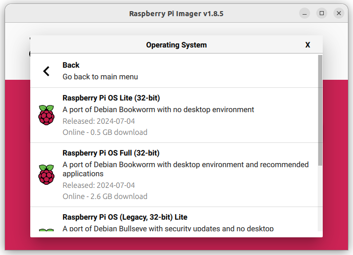 Select Raspberry Pi OS Lite