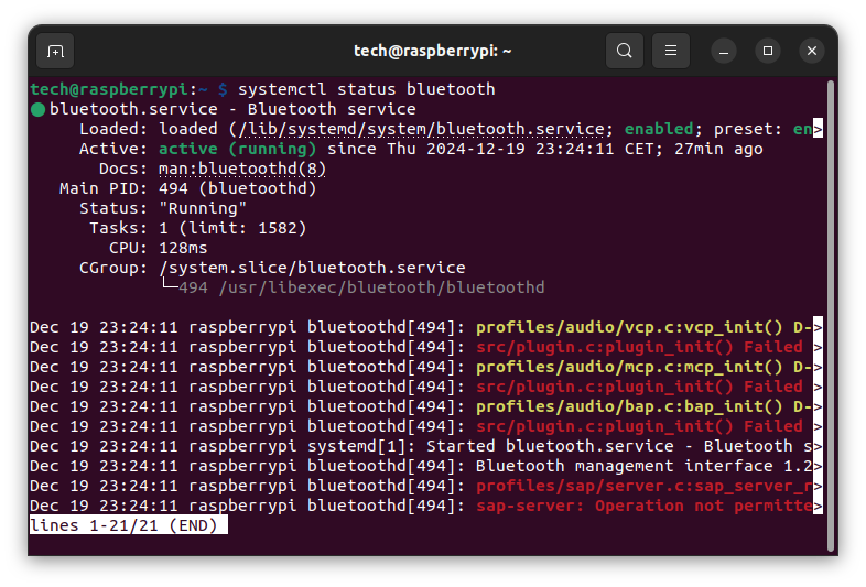 systemctl status bluetooth