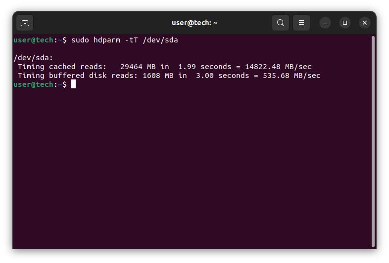 sudo hdparm -tT /dev/sda